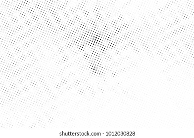 Halftone black and white grunge. Texture of dots scattered on a white background. Abstract pattern in vintage art style print on business cards, badges, labels. Vector monochrome elements