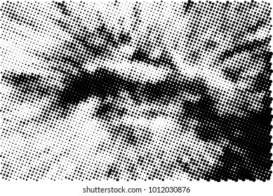 Halftone black and white grunge. Texture of dots scattered on a white background. Abstract pattern in vintage art style print on business cards, badges, labels. Vector monochrome elements
