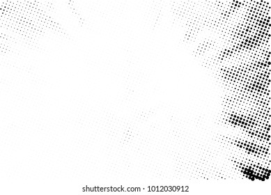 Halftone black and white grunge. Texture of dots scattered on a white background. Abstract pattern in vintage art style print on business cards, badges, labels. Vector monochrome elements