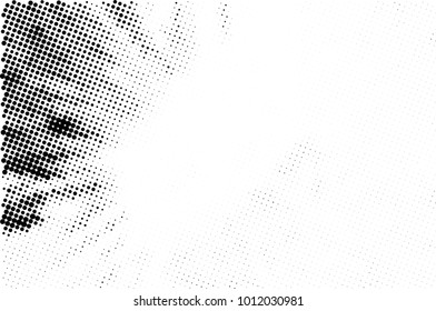 Halftone black and white grunge. Texture of dots scattered on a white background. Abstract pattern in vintage art style print on business cards, badges, labels. Vector monochrome elements