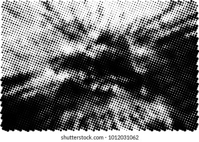 Halftone black and white grunge. Texture of dots scattered on a white background. Abstract pattern in vintage art style print on business cards, badges, labels. Vector monochrome elements