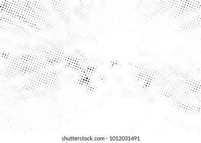 Halftone black and white grunge. Texture of dots scattered on a white background. Abstract pattern in vintage art style print on business cards, badges, labels. Vector monochrome elements