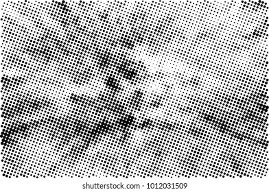 Halftone black and white grunge. Texture of dots scattered on a white background. Abstract pattern in vintage art style print on business cards, badges, labels. Vector monochrome elements