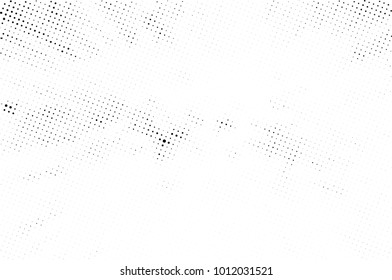 Halftone black and white grunge. Texture of dots scattered on a white background. Abstract pattern in vintage art style print on business cards, badges, labels. Vector monochrome elements