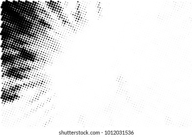 Halftone black and white grunge. Texture of dots scattered on a white background. Abstract pattern in vintage art style print on business cards, badges, labels. Vector monochrome elements