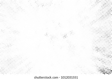 Halftone black and white grunge. Texture of dots scattered on a white background. Abstract pattern in vintage art style print on business cards, badges, labels. Vector monochrome elements