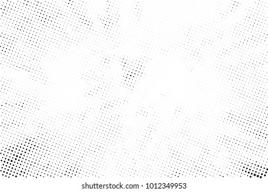 Halftone black and white grunge. Texture of dots scattered on a white background. Abstract pattern in vintage art style print on business cards, badges, labels. Vector monochrome elements