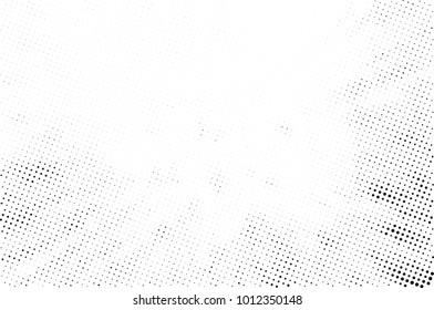 Halftone black and white grunge. Texture of dots scattered on a white background. Abstract pattern in vintage art style print on business cards, badges, labels. Vector monochrome elements