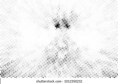 Halftone black and white grunge. Texture of dots scattered on a white background. Abstract pattern in vintage art style print on business cards, badges, labels. Vector monochrome elements