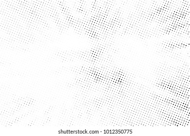 Halftone black and white grunge. Texture of dots scattered on a white background. Abstract pattern in vintage art style print on business cards, badges, labels. Vector monochrome elements