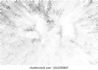 Halftone black and white grunge. Texture of dots scattered on a white background. Abstract pattern in vintage art style print on business cards, badges, labels. Vector monochrome elements