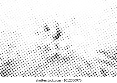 Halftone black and white grunge. Texture of dots scattered on a white background. Abstract pattern in vintage art style print on business cards, badges, labels. Vector monochrome elements