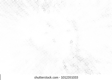 Halftone black and white grunge. Texture of dots scattered on a white background. Abstract pattern in vintage art style print on business cards, badges, labels. Vector monochrome elements