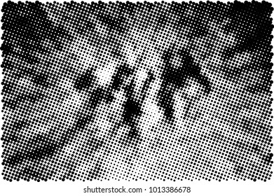 Halftone black and white grunge. Texture of dots scattered on a white background. Abstract pattern in vintage art style print on business cards, badges, labels. Vector monochrome elements