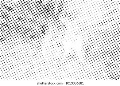 Halftone black and white grunge. Texture of dots scattered on a white background. Abstract pattern in vintage art style print on business cards, badges, labels. Vector monochrome elements