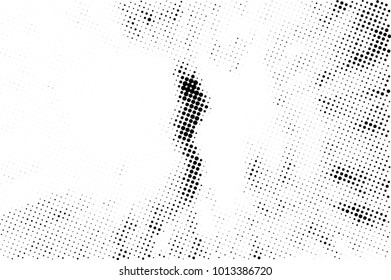 Halftone black and white grunge. Texture of dots scattered on a white background. Abstract pattern in vintage art style print on business cards, badges, labels. Vector monochrome elements