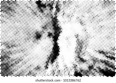 Halftone black and white grunge. Texture of dots scattered on a white background. Abstract pattern in vintage art style print on business cards, badges, labels. Vector monochrome elements