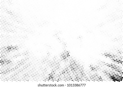 Halftone black and white grunge. Texture of dots scattered on a white background. Abstract pattern in vintage art style print on business cards, badges, labels. Vector monochrome elements