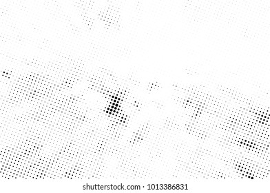 Halftone black and white grunge. Texture of dots scattered on a white background. Abstract pattern in vintage art style print on business cards, badges, labels. Vector monochrome elements