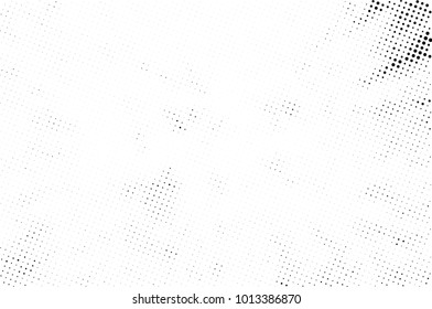 Halftone black and white grunge. Texture of dots scattered on a white background. Abstract pattern in vintage art style print on business cards, badges, labels. Vector monochrome elements