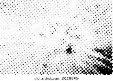 Halftone black and white grunge. Texture of dots scattered on a white background. Abstract pattern in vintage art style print on business cards, badges, labels. Vector monochrome elements