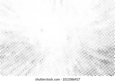 Halftone black and white grunge. Texture of dots scattered on a white background. Abstract pattern in vintage art style print on business cards, badges, labels. Vector monochrome elements