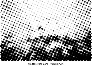 Halftone black and white grunge. Texture of dots scattered on a white background. Abstract pattern in vintage art style print on business cards, badges, labels. Vector monochrome elements