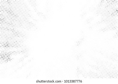 Halftone black and white grunge. Texture of dots scattered on a white background. Abstract pattern in vintage art style print on business cards, badges, labels. Vector monochrome elements