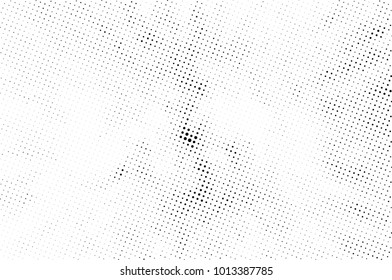 Halftone black and white grunge. Texture of dots scattered on a white background. Abstract pattern in vintage art style print on business cards, badges, labels. Vector monochrome elements