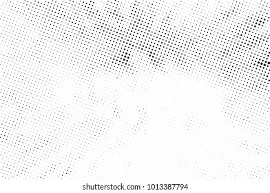 Halftone black and white grunge. Texture of dots scattered on a white background. Abstract pattern in vintage art style print on business cards, badges, labels. Vector monochrome elements