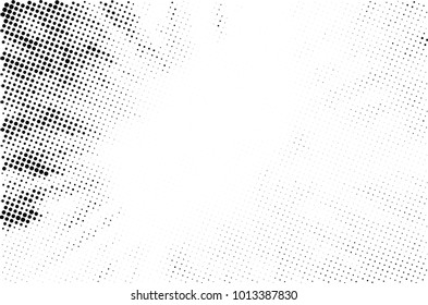 Halftone black and white grunge. Texture of dots scattered on a white background. Abstract pattern in vintage art style print on business cards, badges, labels. Vector monochrome elements