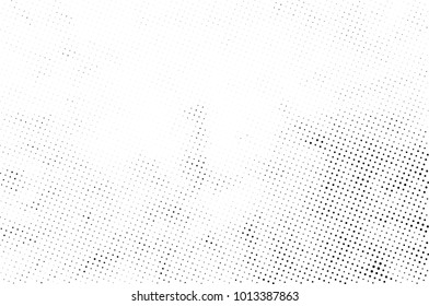 Halftone black and white grunge. Texture of dots scattered on a white background. Abstract pattern in vintage art style print on business cards, badges, labels. Vector monochrome elements