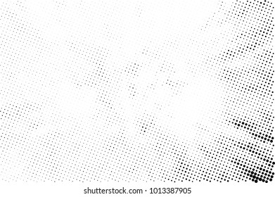 Halftone black and white grunge. Texture of dots scattered on a white background. Abstract pattern in vintage art style print on business cards, badges, labels. Vector monochrome elements