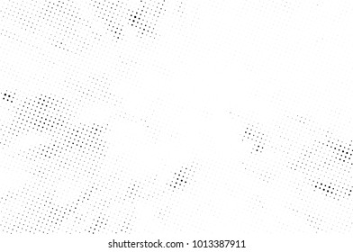 Halftone black and white grunge. Texture of dots scattered on a white background. Abstract pattern in vintage art style print on business cards, badges, labels. Vector monochrome elements