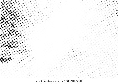 Halftone black and white grunge. Texture of dots scattered on a white background. Abstract pattern in vintage art style print on business cards, badges, labels. Vector monochrome elements