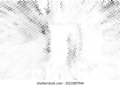 Halftone black and white grunge. Texture of dots scattered on a white background. Abstract pattern in vintage art style print on business cards, badges, labels. Vector monochrome elements