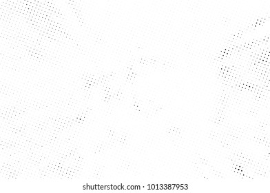 Halftone black and white grunge. Texture of dots scattered on a white background. Abstract pattern in vintage art style print on business cards, badges, labels. Vector monochrome elements