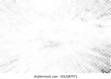 Halftone black and white grunge. Texture of dots scattered on a white background. Abstract pattern in vintage art style print on business cards, badges, labels. Vector monochrome elements