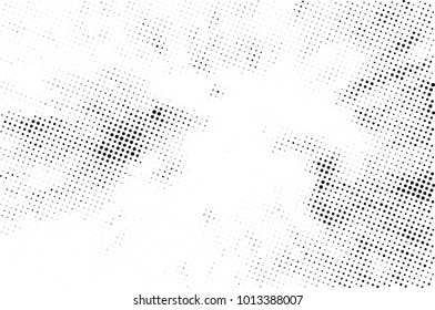 Halftone black and white grunge. Texture of dots scattered on a white background. Abstract pattern in vintage art style print on business cards, badges, labels. Vector monochrome elements