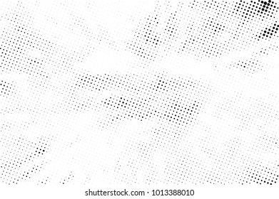Halftone black and white grunge. Texture of dots scattered on a white background. Abstract pattern in vintage art style print on business cards, badges, labels. Vector monochrome elements