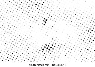 Halftone black and white grunge. Texture of dots scattered on a white background. Abstract pattern in vintage art style print on business cards, badges, labels. Vector monochrome elements