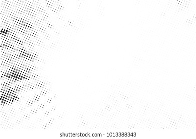Halftone black and white grunge. Texture of dots scattered on a white background. Abstract pattern in vintage art style print on business cards, badges, labels. Vector monochrome elements