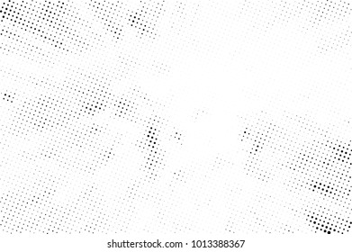 Halftone black and white grunge. Texture of dots scattered on a white background. Abstract pattern in vintage art style print on business cards, badges, labels. Vector monochrome elements