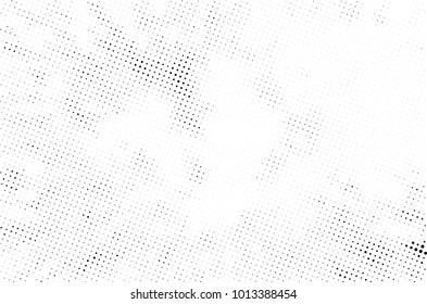 Halftone black and white grunge. Texture of dots scattered on a white background. Abstract pattern in vintage art style print on business cards, badges, labels. Vector monochrome elements