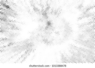 Halftone black and white grunge. Texture of dots scattered on a white background. Abstract pattern in vintage art style print on business cards, badges, labels. Vector monochrome elements