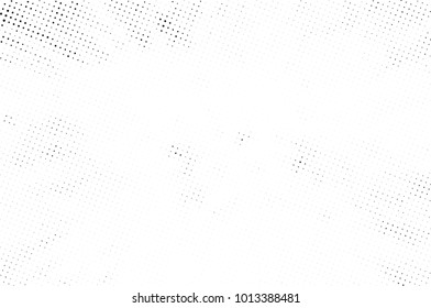 Halftone black and white grunge. Texture of dots scattered on a white background. Abstract pattern in vintage art style print on business cards, badges, labels. Vector monochrome elements