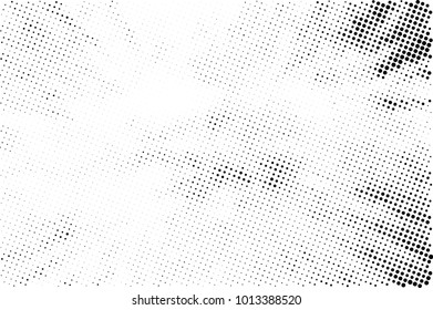 Halftone black and white grunge. Texture of dots scattered on a white background. Abstract pattern in vintage art style print on business cards, badges, labels. Vector monochrome elements