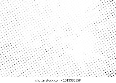 Halftone black and white grunge. Texture of dots scattered on a white background. Abstract pattern in vintage art style print on business cards, badges, labels. Vector monochrome elements