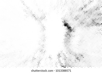 Halftone black and white grunge. Texture of dots scattered on a white background. Abstract pattern in vintage art style print on business cards, badges, labels. Vector monochrome elements