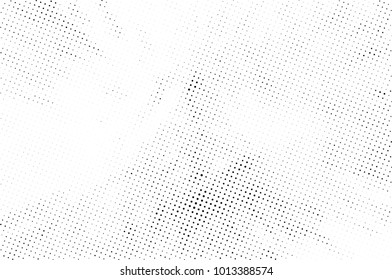 Halftone black and white grunge. Texture of dots scattered on a white background. Abstract pattern in vintage art style print on business cards, badges, labels. Vector monochrome elements